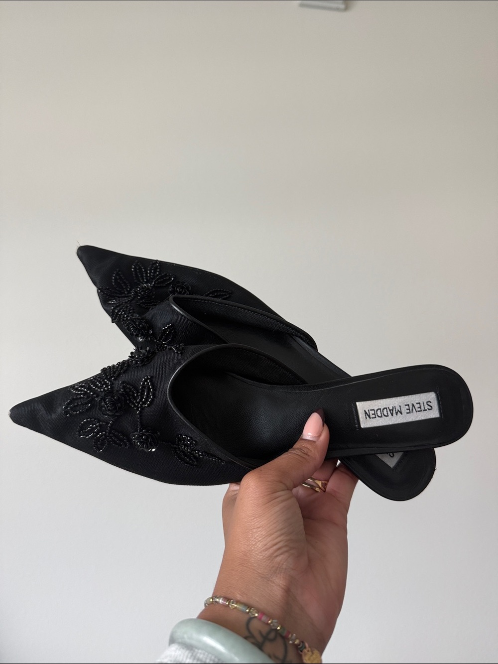 Steve Madden Black Beaded Pointed-Toe Slip-On Mules